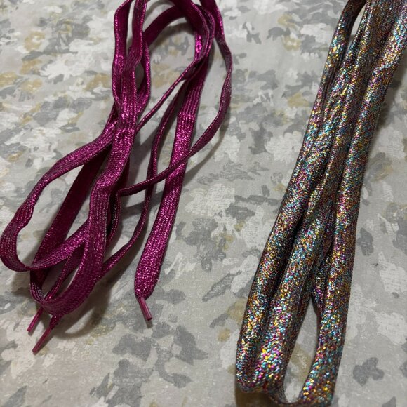 (2) Pairs Glitter Colored Metallic Fuchsia Pink Holographic Sparkle Shoe Laces - Picture 2 of 2